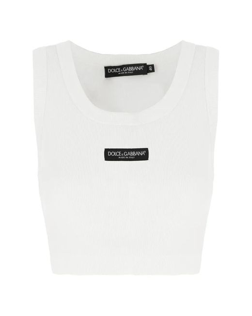 Dolce & Gabbana White Ribbed Logo Cropped Top