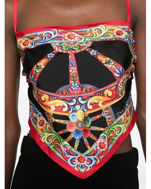 Dolce & Gabbana Pink Carretto-Print Silk Top
