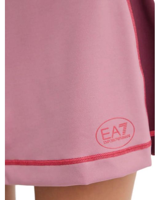 EA7 Pink Logo-Detail Topstitching Mini Skirt