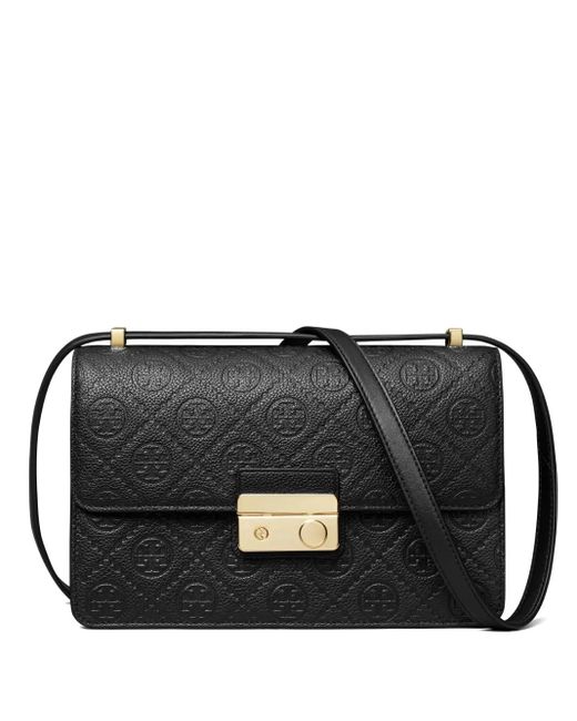 Tory Burch Black T-Monogram Embossed Leather Shoulder Bag