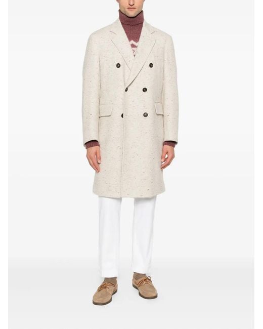 Eleventy Natural Herringbone Double-Breasted Coat for men