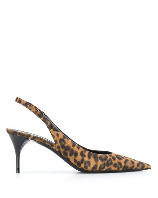 Saint Laurent Brown Slingback-Pumps mit Leo-Print