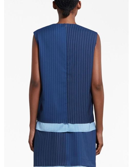 Blusa smanicata con design color-block di Marni in Blue