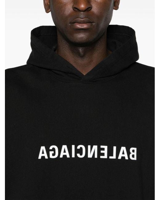 Balenciaga Black Logo-print Cotton Hoodie for men
