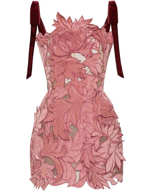 Oscar de la Renta Pink Peony Velvet Guipure Cocktail Dress