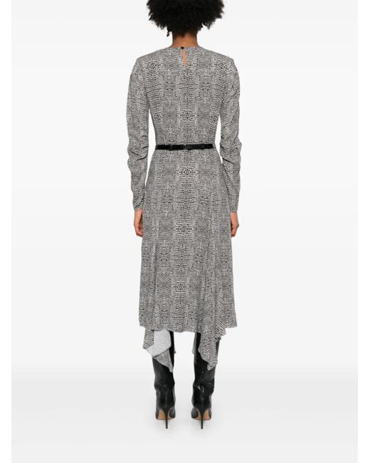 Elisabetta Franchi Gray Asymmetrisches Kleid mit Python-Print