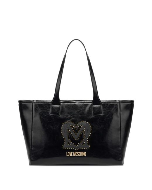 Love Moschino Black Logo-Plaque Studded Tote Bag