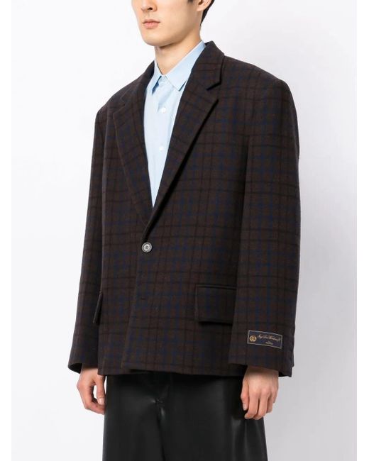 we11done Black Grid-Pattern Single-Breasted Blazer