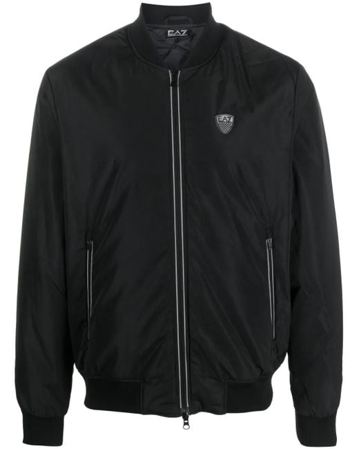 EA7 Black Logo-Patch Zip-Up Bomber Jacket for men
