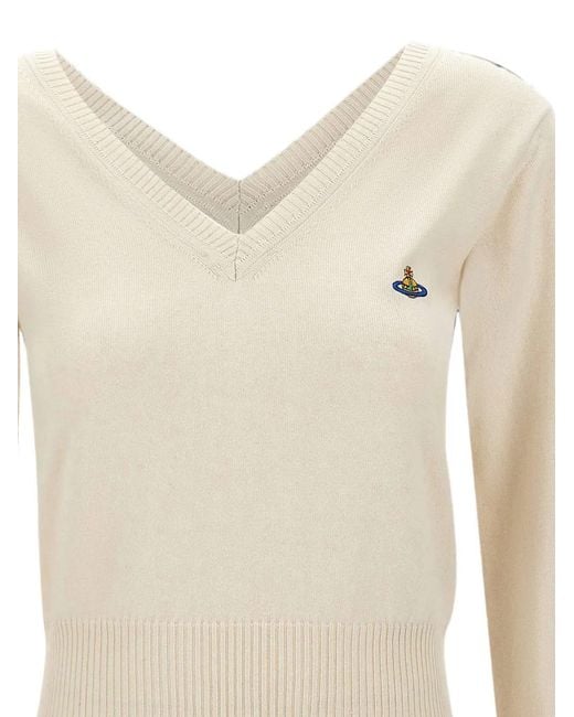 Vivienne Westwood White Beatrice V-Neck Sweater