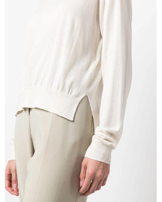 Jil Sander White Ribbed Crew Neck Jumper