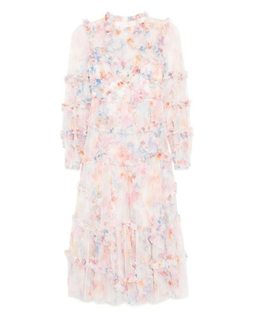 Abito Da Sera A Fiori Con Ruches di Needle & Thread in Pink