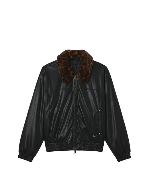 FIVE CM Black Leopard-Print-Collar Jacket for men
