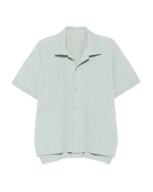 Homme Plissé Issey Miyake Blue Pleated Short-Sleeve Shirt for men