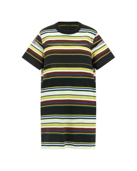 Sacai Green Striped T-Shirt Dress