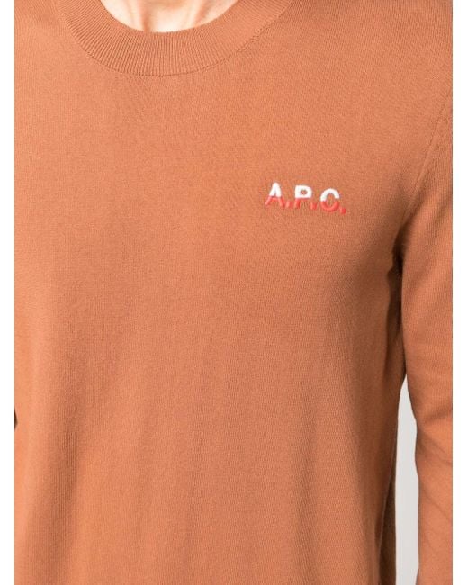 A.P.C. Brown Logo-Embroidered Fine-Knit Jumper for men