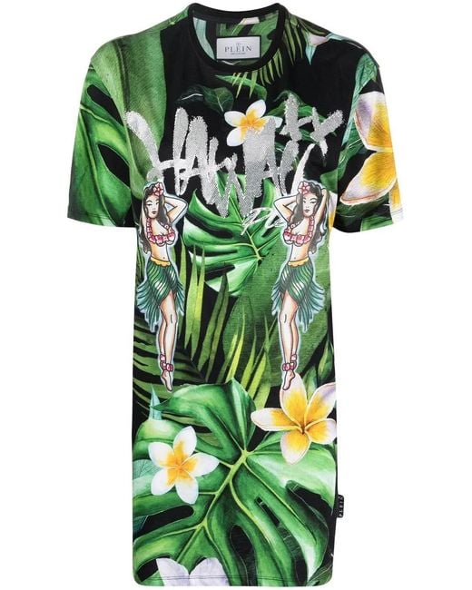 Philipp Plein Green Hawaii-Print T-Shirt