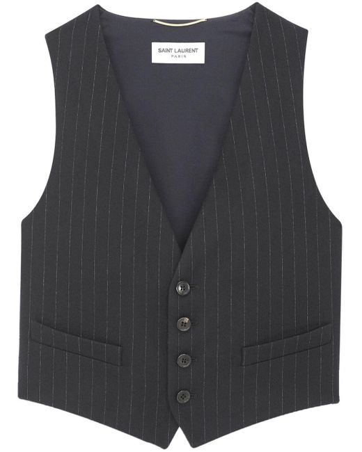 Saint Laurent Black Pinstripe-pattern Wool Waistcoat