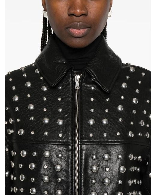 Nour Hammour Black Veste En Cuir À Détails De Clous Zippée