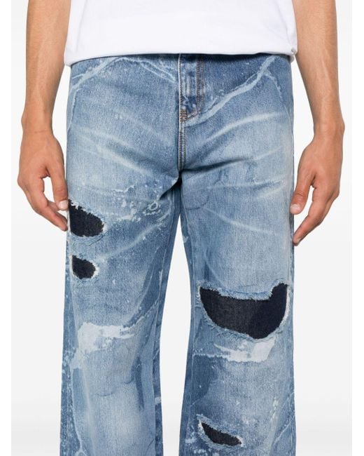 John Richmond Blue Ripped-details Wide-leg Jeans for men