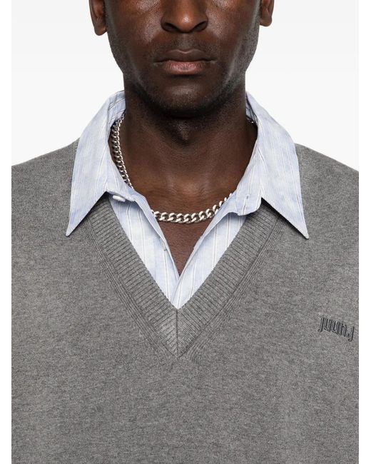 Juun.J Gray Shirt-Detail Sweater for men