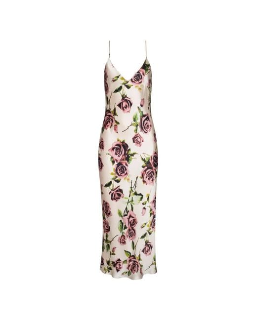 L'Agence White Seridie Floral-Print Slip Midi Dress