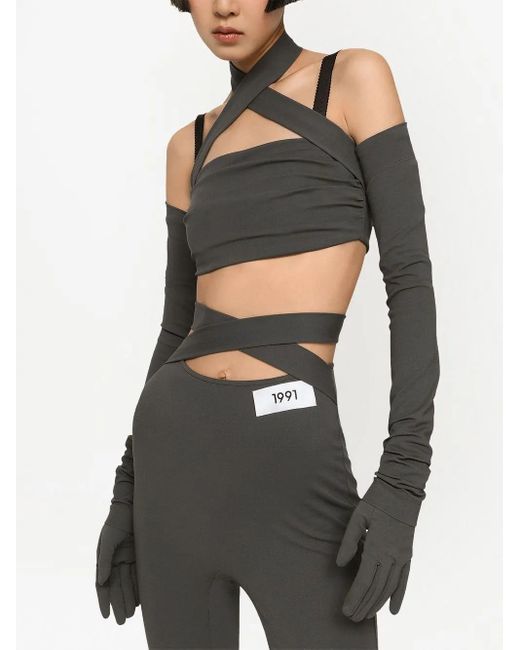 Dolce & Gabbana Black Top In Viscosa Con Manicotti
