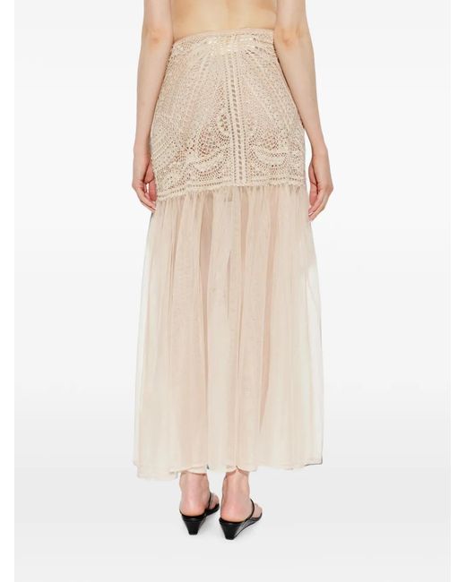 Ulla Johnson Natural Crochet-Knit Tulle Maxi Skirt