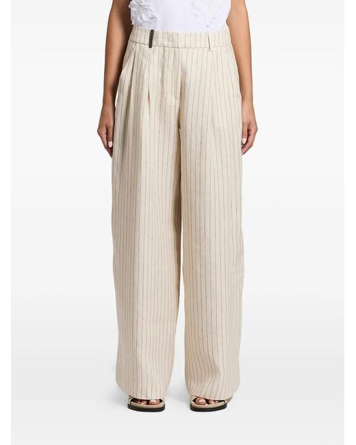 Peserico Natural Pinstripe Palazzo Pants