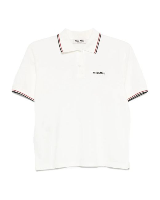 Miu Miu White Poloshirt mit Logo-Stickerei