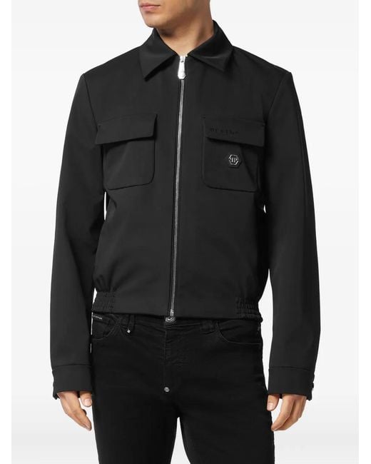 Philipp Plein Black Logo-Plaque Jacket for men
