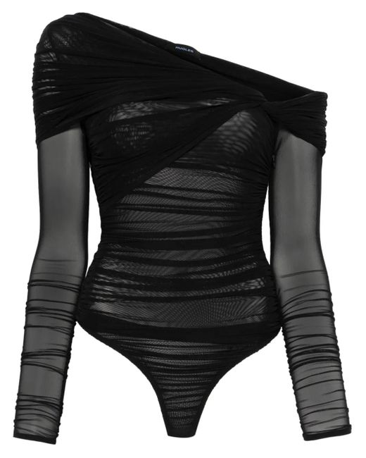Mugler Black Schulterfreier Body Mit Raffung