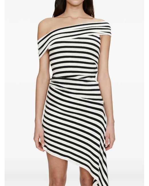 Christopher Esber White Stripe Knit Extension Drape Mini Dress