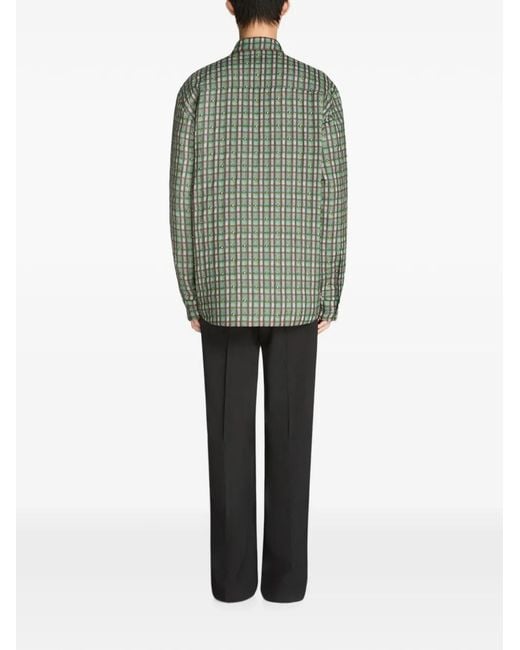 Dries Van Noten Green Check-Pattern Embroidered Overshirt for men