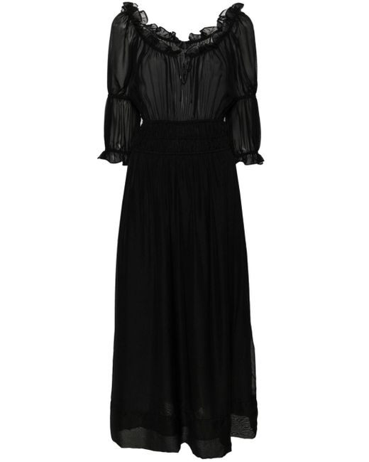Claudie Pierlot Black Off-shoulder Ruched Maxi Dress