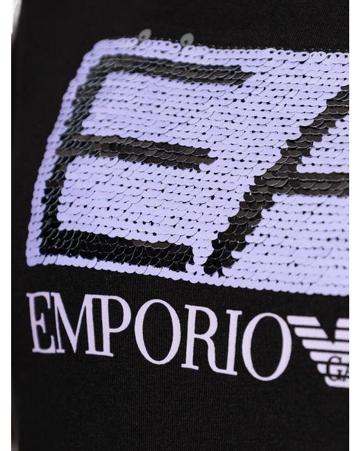 Camiseta Con Logo De Lentejuelas EA7 de color Black