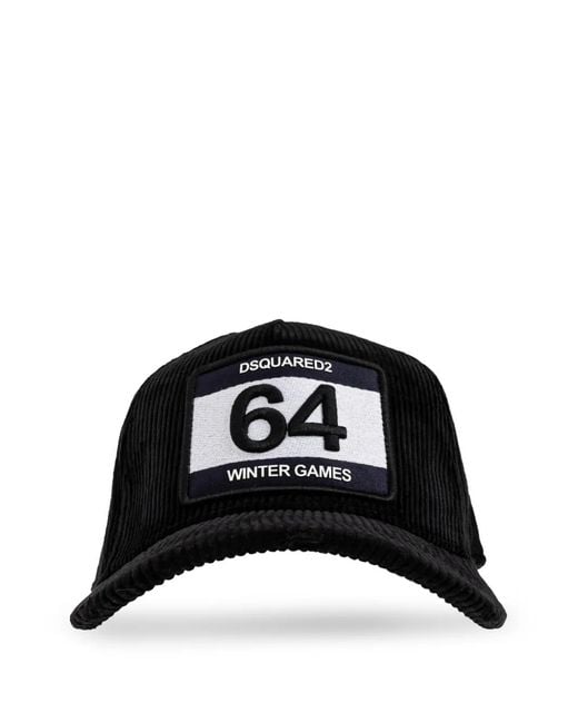 DSquared² Black Logo-Patch Corduroy Cap for men