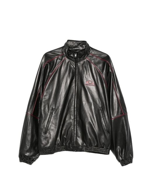 Balenciaga Black Logo-Detail Leather Jacket for men