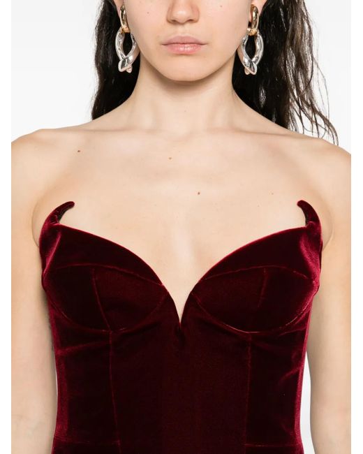 Mugler Purple Burgundy Velvet Midi Dress