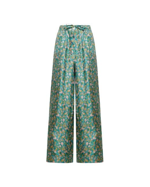 Pierre Louis Mascia Green Aloe Floral-Pattern Palazzo Pants