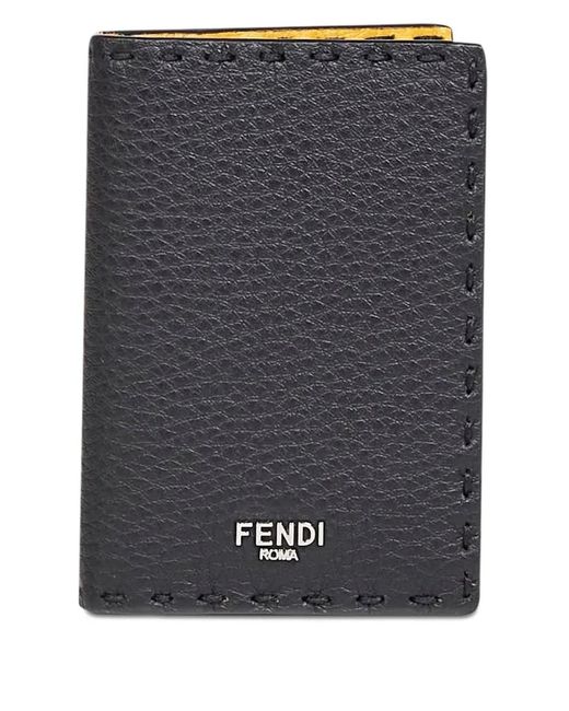 Fendi Gray Logo Stitched Leather Cardholder for men