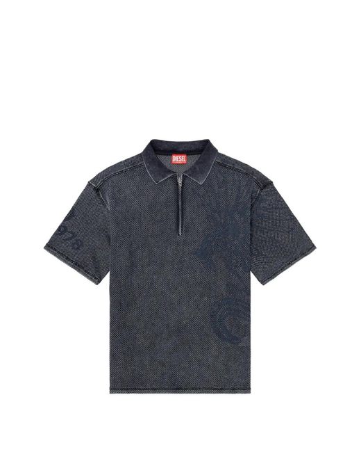DIESEL Blue Jacquard-Knit Cotton Polo Shirt for men
