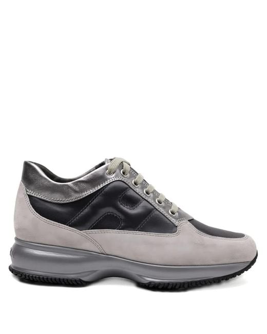 Hogan Gray Interactive Allacciato Metallic-Panel Suede Sneakers