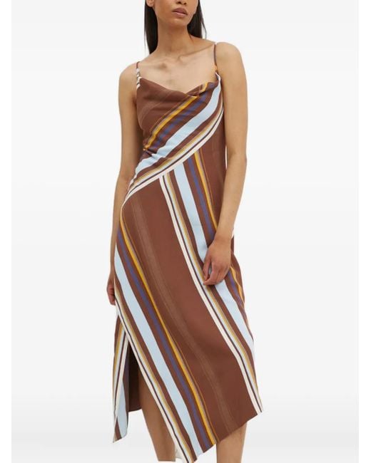 A.L.C. White Lauren Cowl-Neck Striped Dress