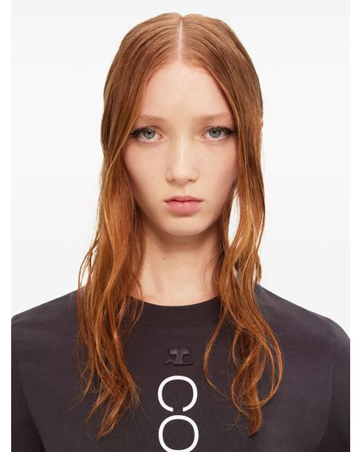 T-Shirt En Coton Biologique À Logo Imprimé Courreges en coloris Black