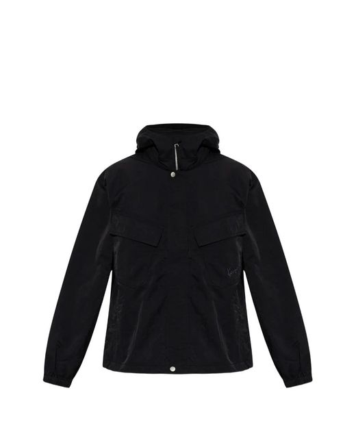 KENZO Black Logo-Embroidered Hooded Jacket for men