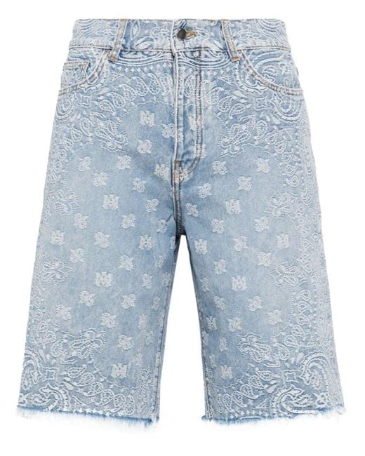 Amiri Blue Bandana-jacquard Denim Shorts for men