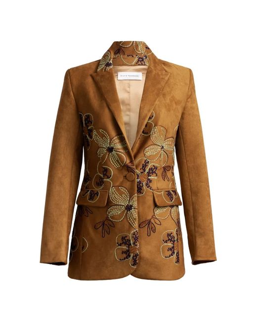 Silvia Tcherassi Brown Rebeca Floral-Embroidered Jacket