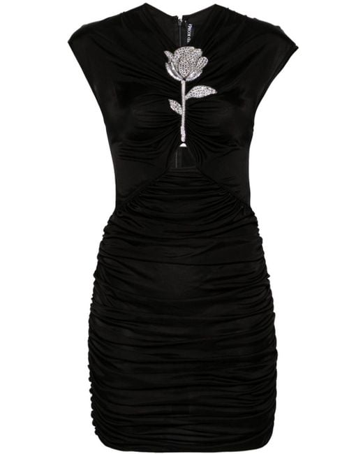 David Koma Black Floral-detailed Ruched Minidress