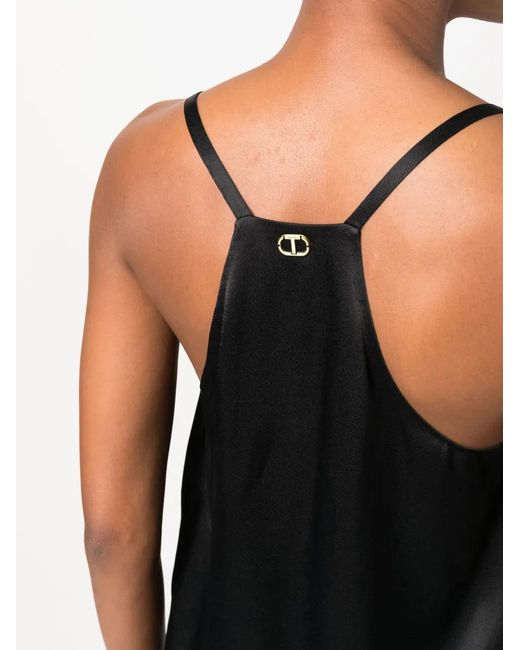 Twinset Black Satin-Finish V-Neck Tank Top